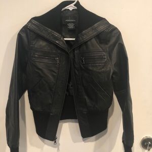 Black Moda International Leather Bomber Jacket XS